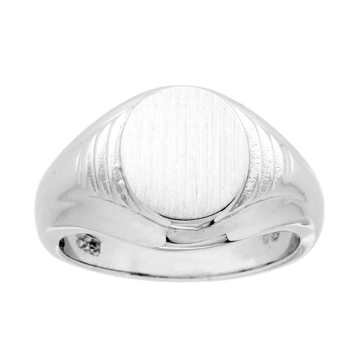 Anello Chevalier con Scudo Ovale Plain Satinato in ARGENTO 925 Galvanica Rodio