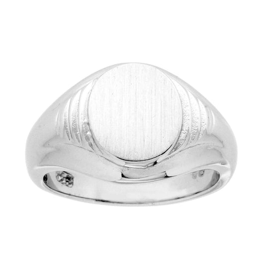 Anello Chevalier con Scudo Ovale Plain Satinato in ARGENTO 925 Galvanica Rodio