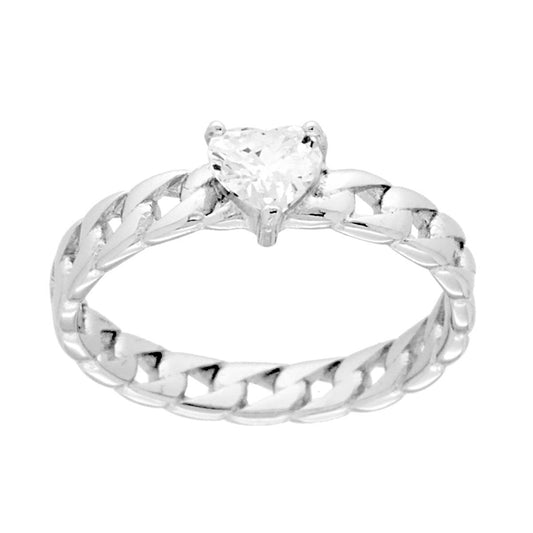 Anello Solitario con Cubic Zirconia Bianco e catena in ARGENTO 925 Galvanica Rodio