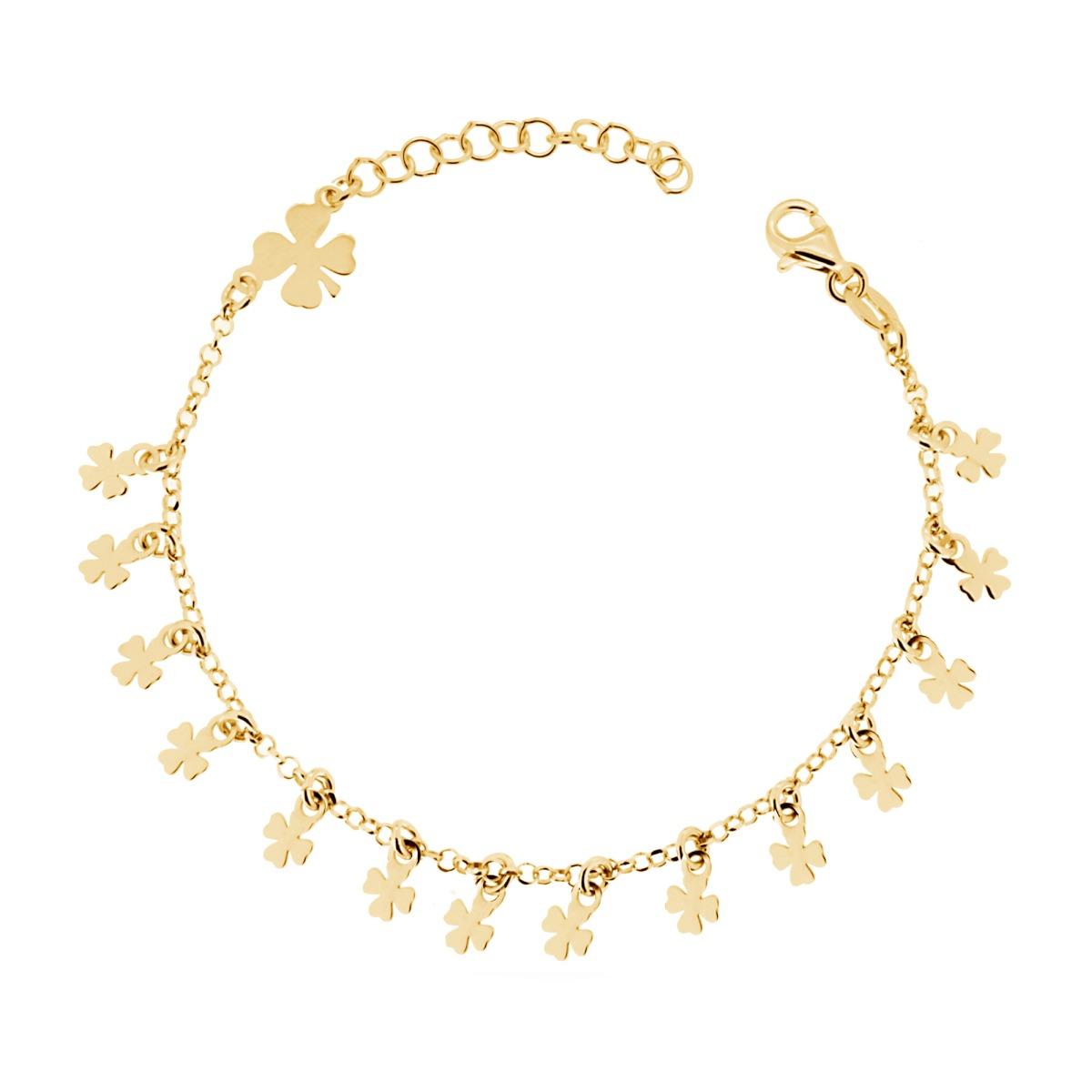 Bracciale Catena Rolo con Quadrifogli pendenti in ARGENTO 925 Galvanica Oro