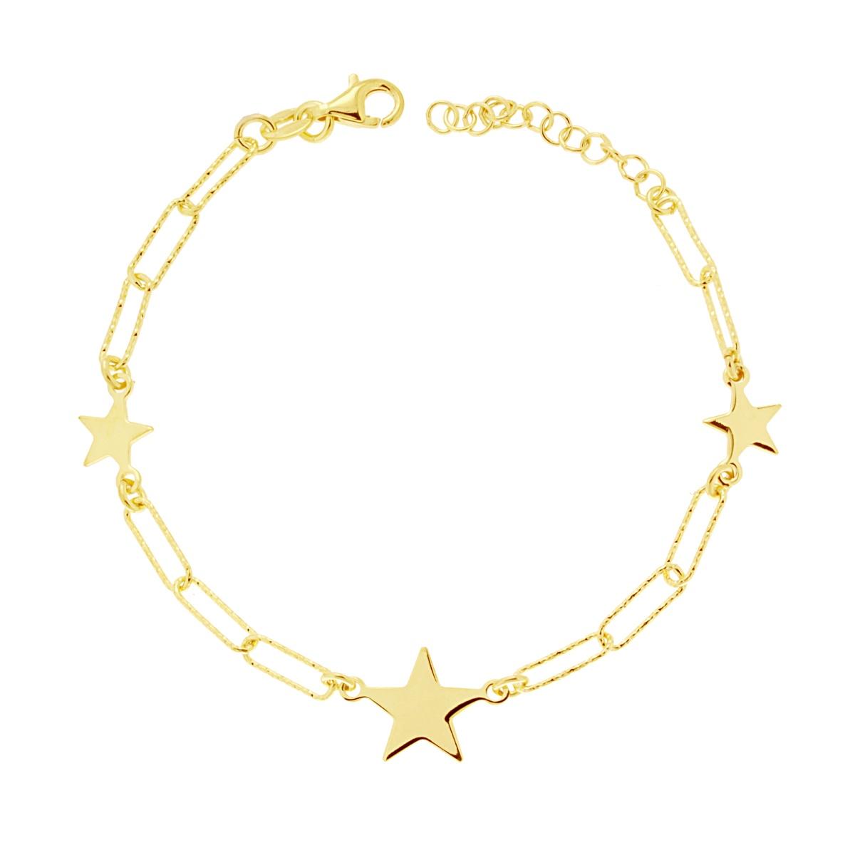 Bracciale Catena Forzatina allungata Diamantata con Stelle plain in ARGENTO 925 Galvanica Oro
