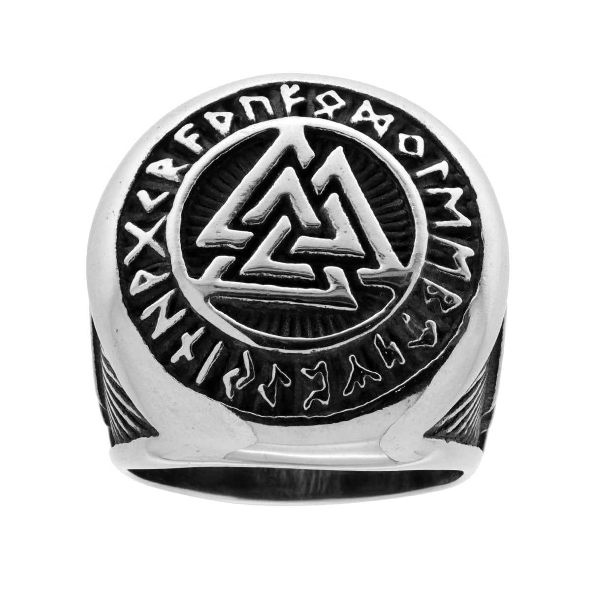 Anello Uomo Chevalier con Decoro Simboli Antichi in ACCIAIO Brunito