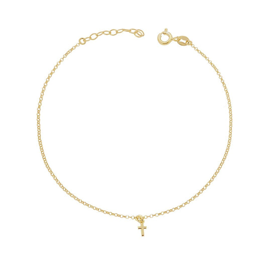 Cavigliera Catena Rolo Diamantata con Croce pendente in ARGENTO 925 Galvanica Oro