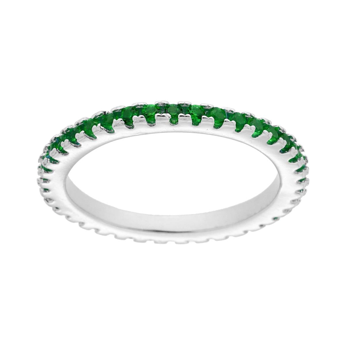 Anello Eternity Veretta a giro con Cubic Zirconia Verde Smeraldo in ARGENTO 925 Galvanica Rodio