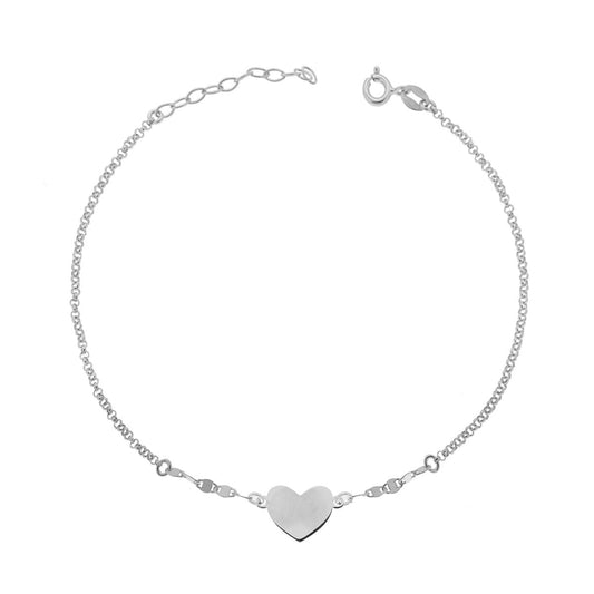 Cavigliera Catena Rolo Diamantata e Traversino con Cuore in ARGENTO 925 Galvanica Rodio