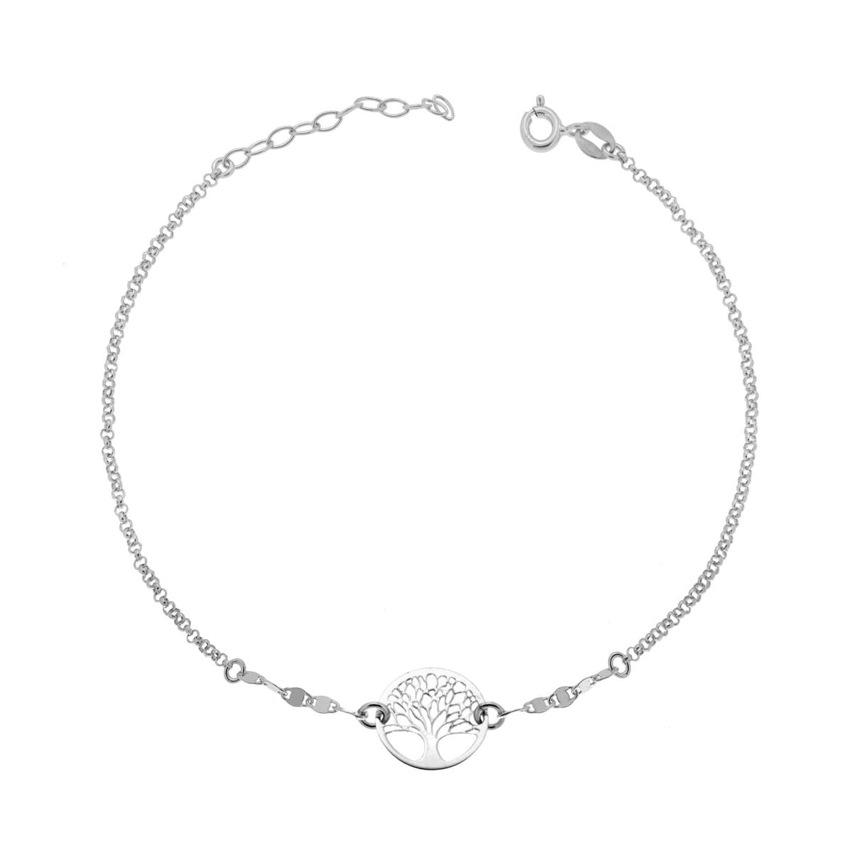 Cavigliera Catena Rolo Diamantata e Traversino con Albero della Vita in ARGENTO 925 Galvanica Rodio
