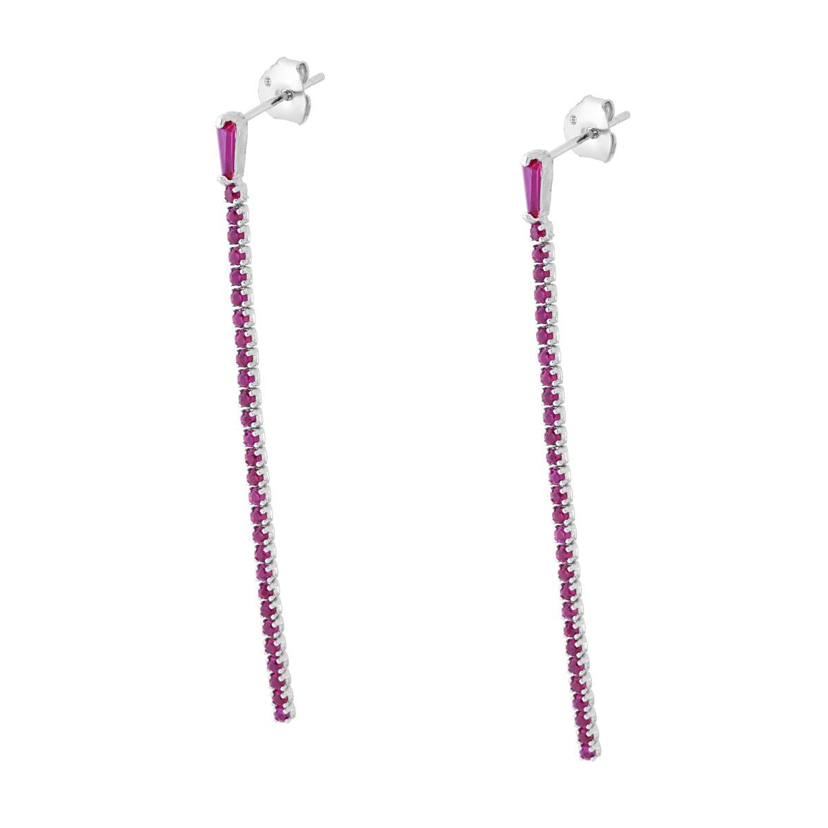 Orecchini Tennis con Zirconi Rosso Rubino in ARGENTO 925 Galvanica Rodio
