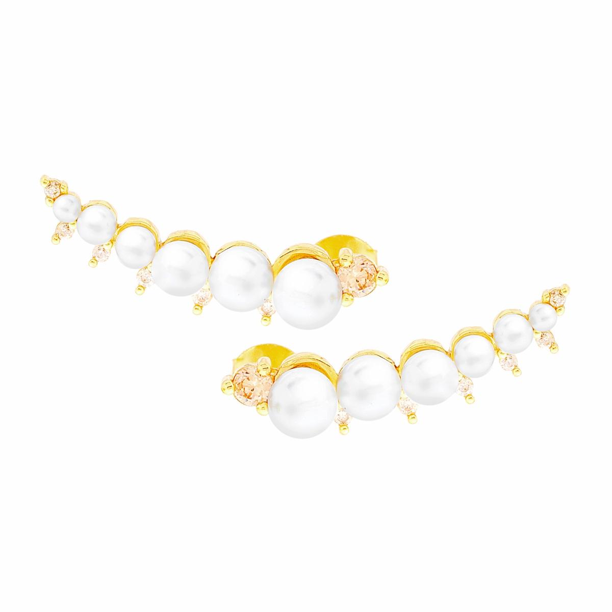 Orecchini Ear Cuff con Perle e Zirconi Rosa in ARGENTO 925 Galvanica Oro