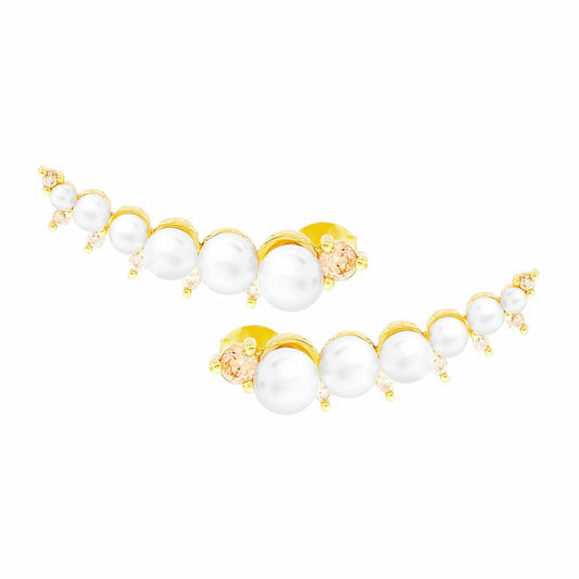 Orecchini Ear Cuff con Perle e Zirconi Rosa in ARGENTO 925 Galvanica Oro