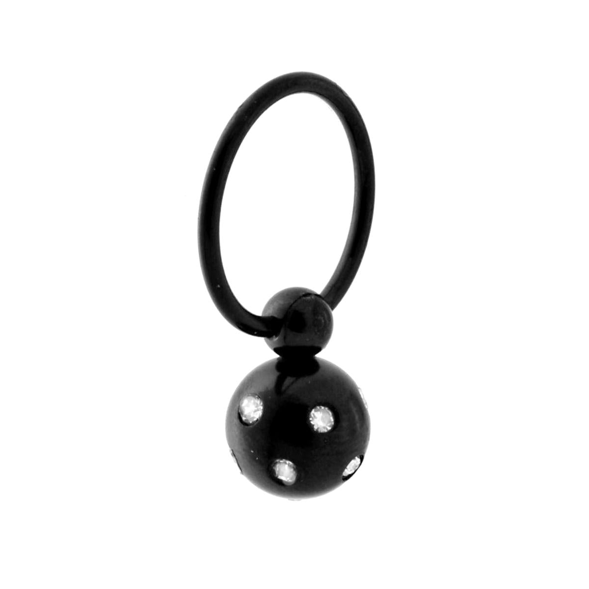 Body Piercing Cerchio Nero mm 15 con pendente Sfera mm 8 e Crystal Bianchi in ACCIAIO Chirurgico Nero