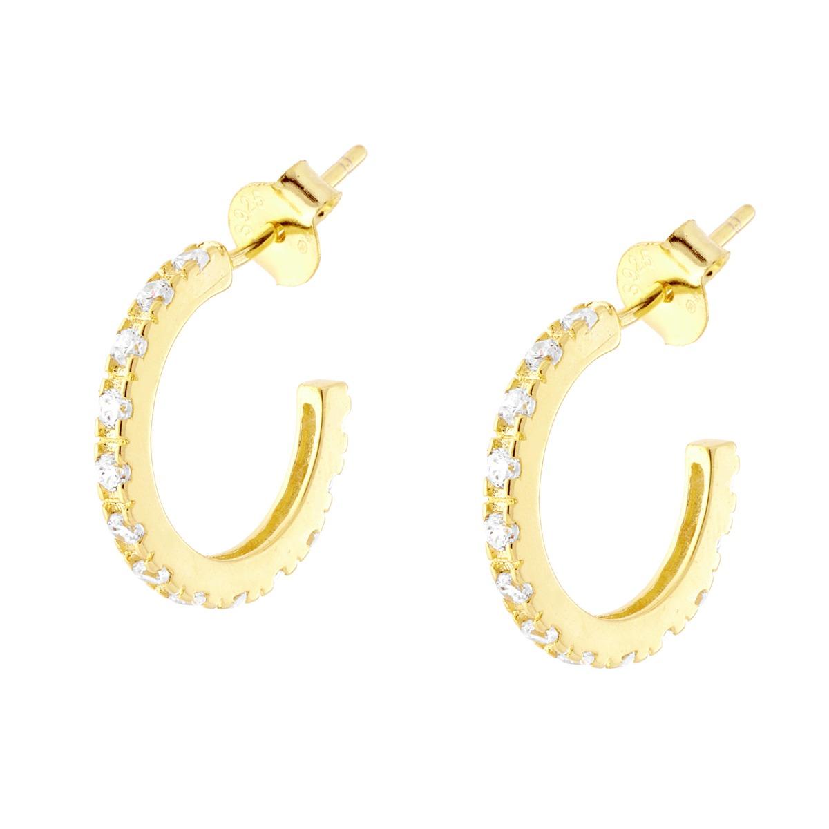 Orecchini Cerchio mm 15 con Zirconi Bianchi in ARGENTO 925 Galvanica Oro