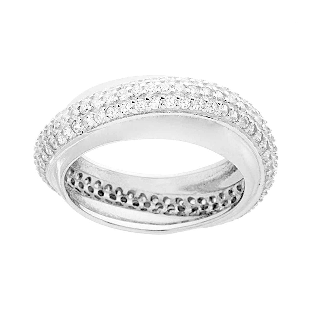 Anello Fascia con intreccio ondulato Cubic Zirconia Bianchi in ARGENTO 925 Galvanica Rodio