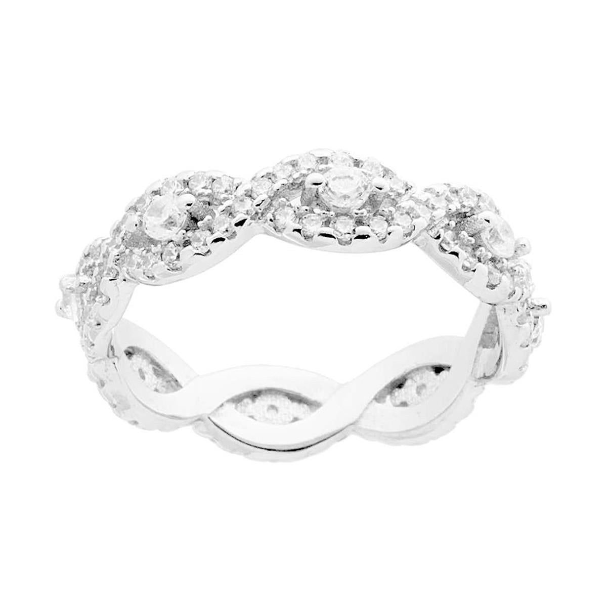 Anello Fascia a Intreccio con punto luce Cubic Zirconia Bianchi in ARGENTO 925 Galvanica Rodio