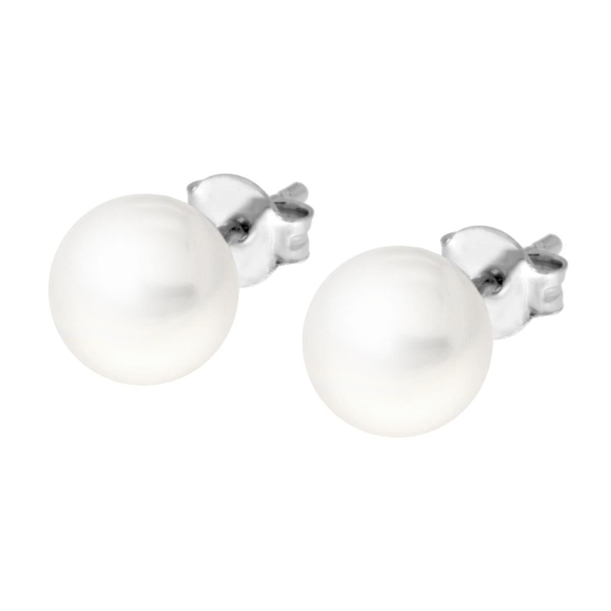 Orecchini Perla mm 8 in ARGENTO 925 Galvanica Rodio