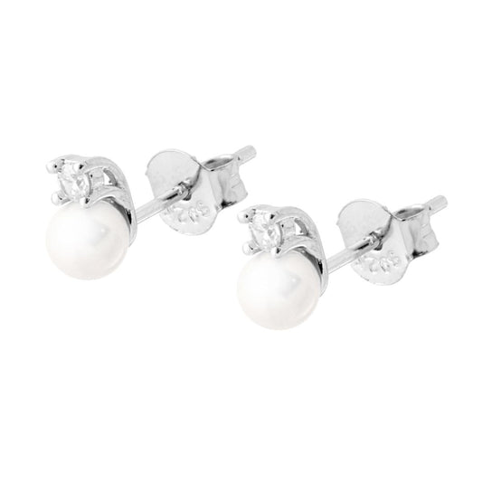Orecchini Perla mm 4 con Cubic Zirconia Bianco in ARGENTO 925 Galvanica Rodio