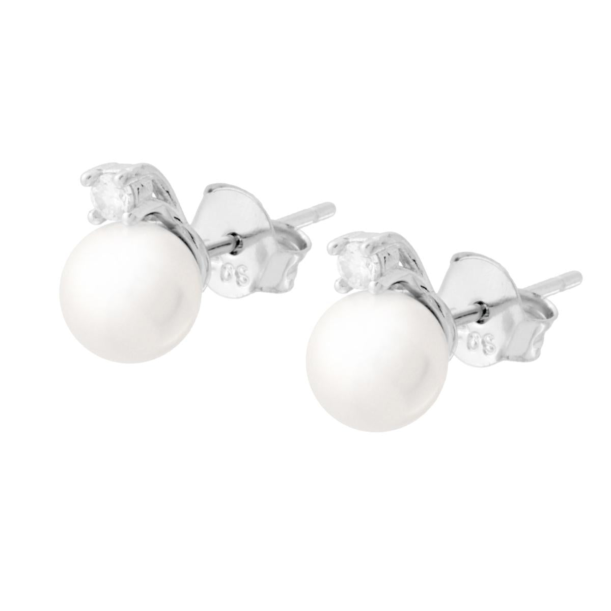 Orecchini Perla mm 6 con Cubic Zirconia Bianco in ARGENTO 925 Galvanica Rodio