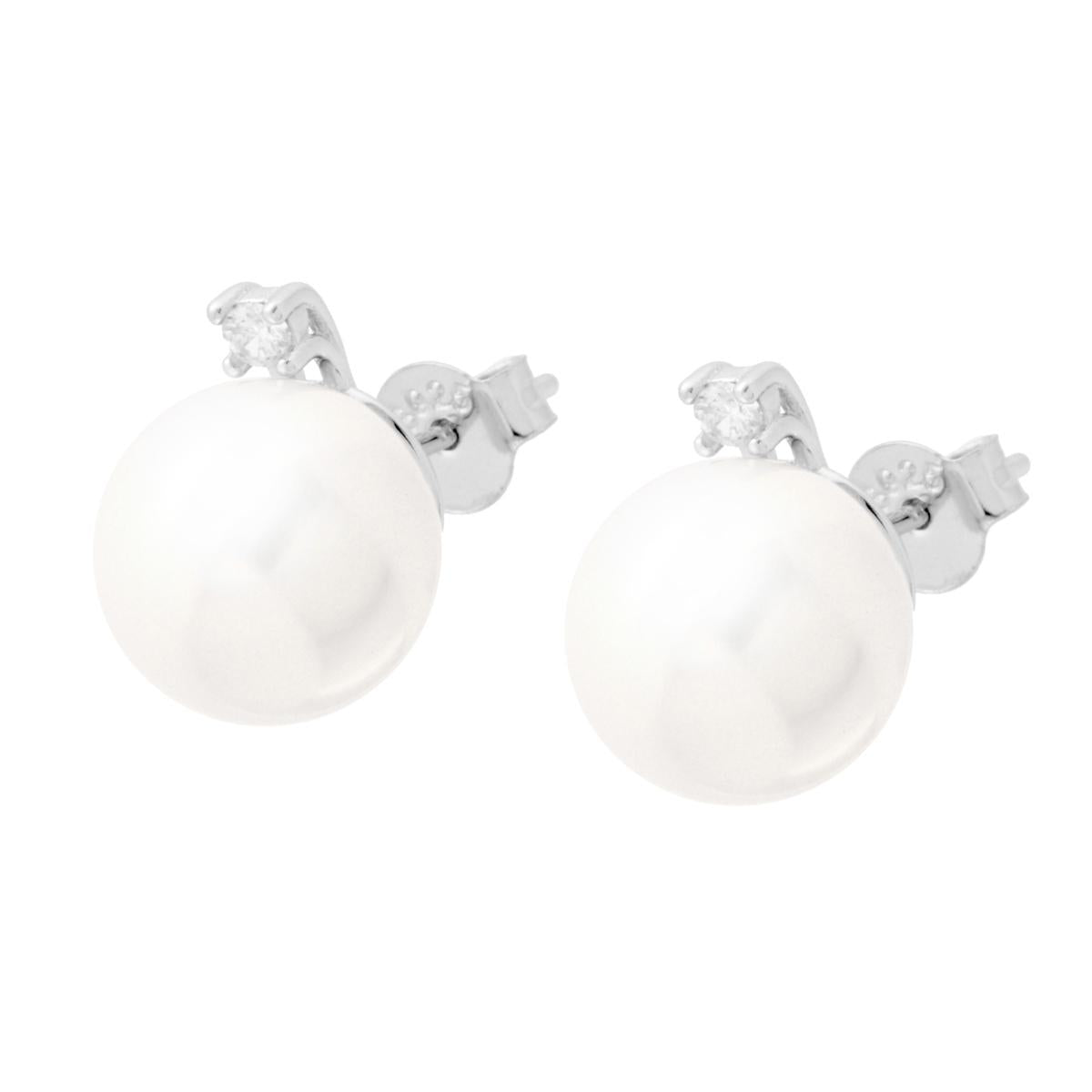 Orecchini Perla mm 10 con Cubic Zirconia Bianco in ARGENTO 925 Galvanica Rodio
