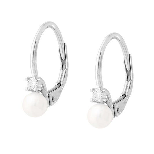 Orecchini Monachella Perla mm 4 con Cubic Zirconia Bianco in ARGENTO 925 Galvanica Rodio