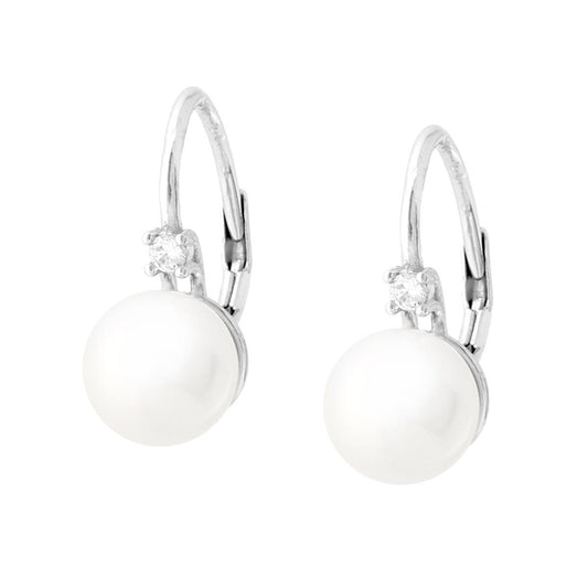 Orecchini Monachella Perla mm 8 con Cubic Zirconia Bianco in ARGENTO 925 Galvanica Rodio