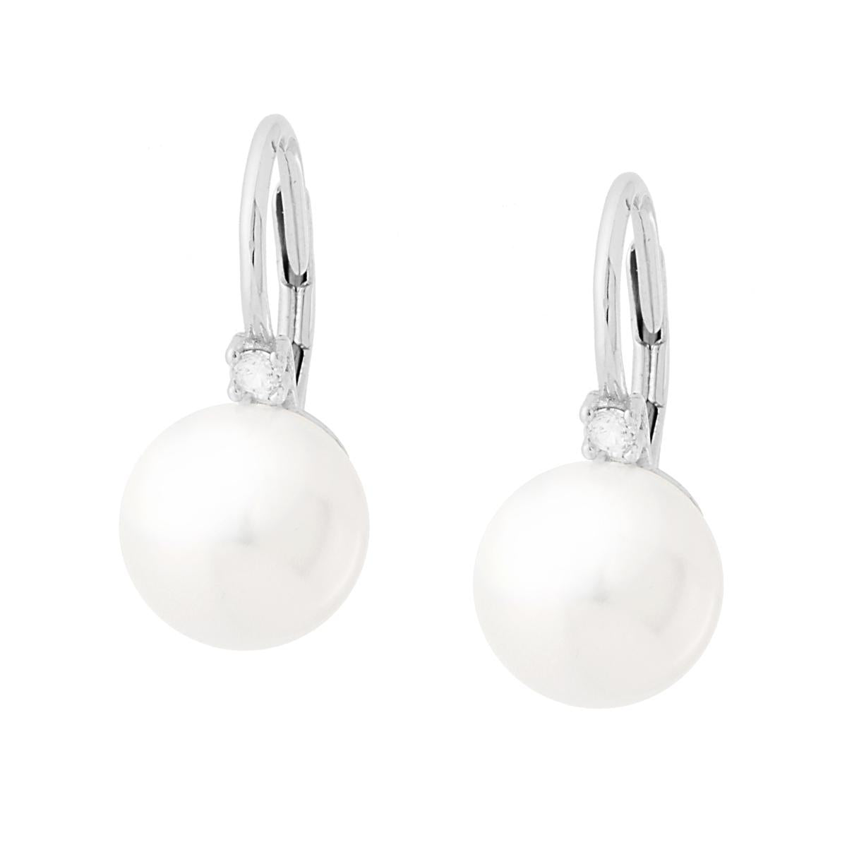 Orecchini Monachella Perla mm 10 con Cubic Zirconia Bianco in ARGENTO 925 Galvanica Rodio
