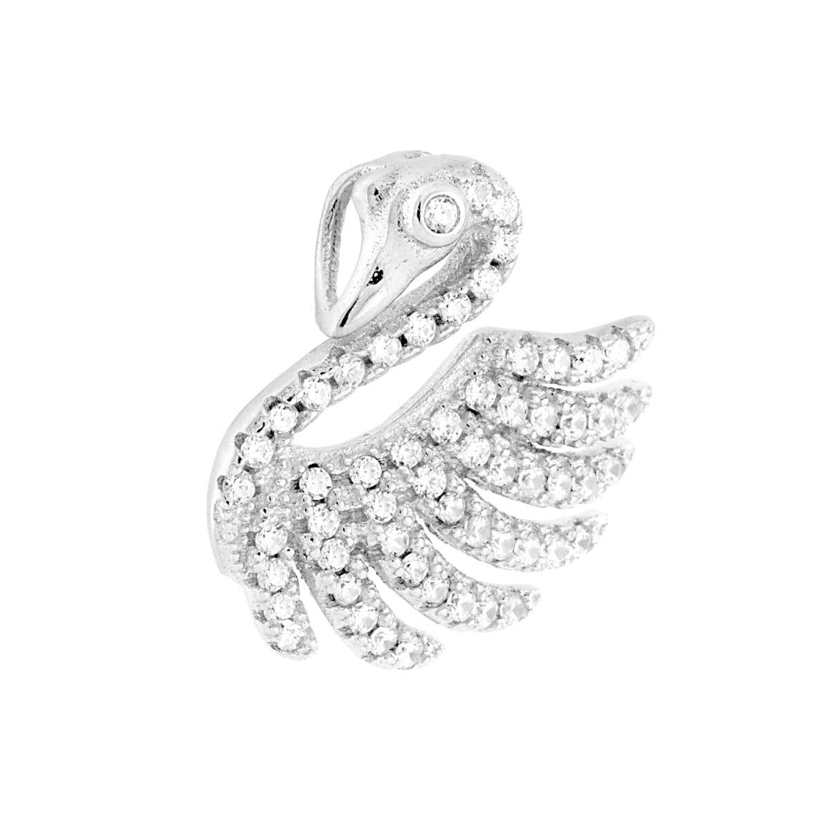Ciondolo Cigno con Cubic Zirconia Bianchi in ARGENTO 925 Galvanica Rodio