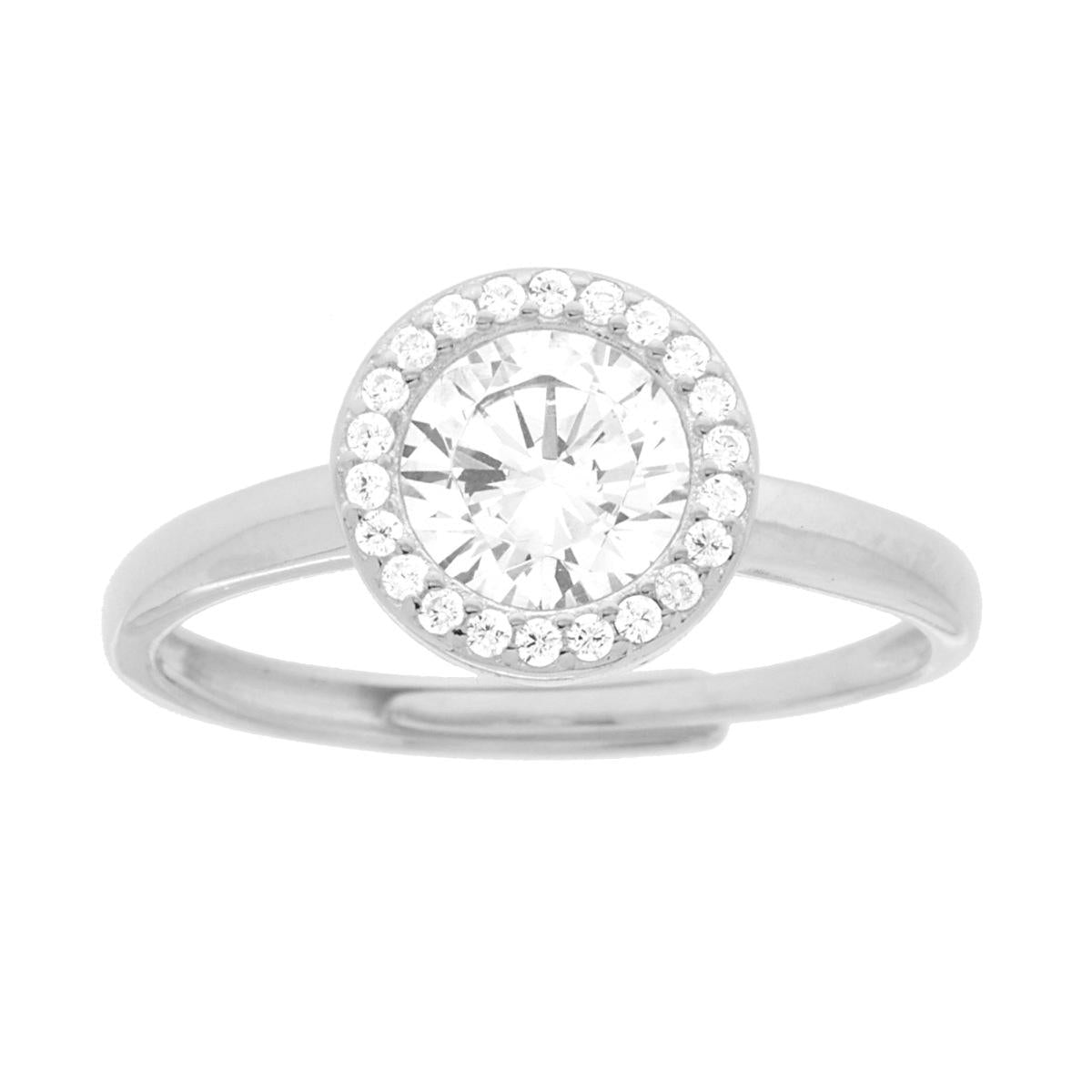 Anello Solitario con Cubic Zirconia Bianco in ARGENTO 925 Galvanica Rodio<BR>