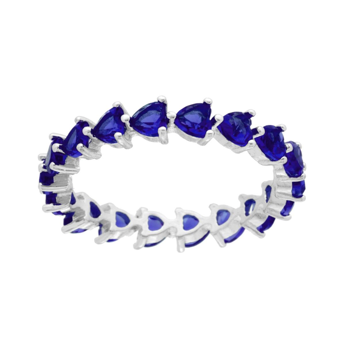 Anello Eternity Veretta a giro con Zirconi Blu Zaffiro Cuore in ARGENTO 925 Galvanica Rodio