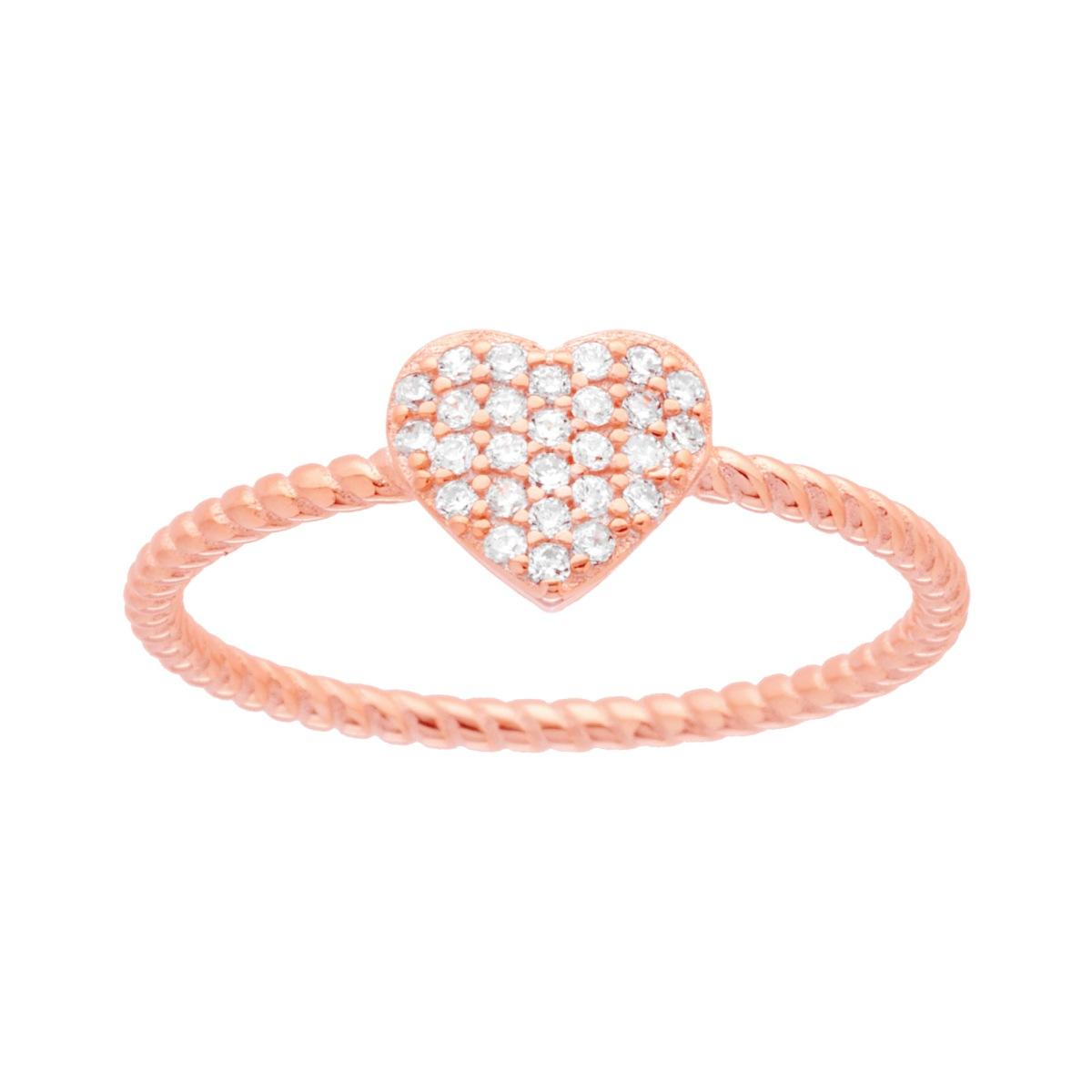 Anello Cuore con Cubic Zirconia Bianchi in ARGENTO 925 Galvanica Rosa