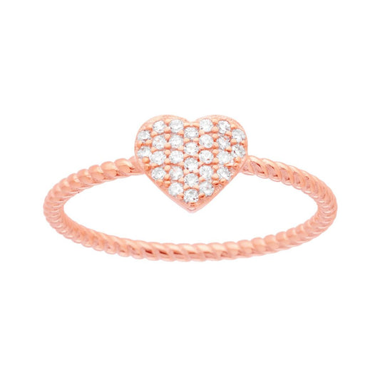 Anello Cuore con Cubic Zirconia Bianchi in ARGENTO 925 Galvanica Rosa
