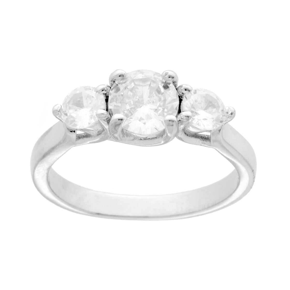 Anello Trilogy con Cubic Zirconia Bianco in ARGENTO 925 Galvanica Rodio