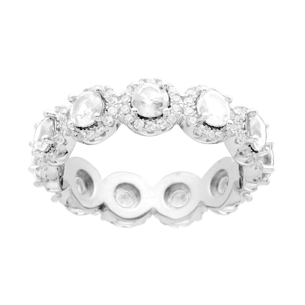 Anello Eternity Veretta a giro con Cubic Zirconia Bianchi Tondi contornati da Cubic Zirconia Bianchi in ARGENTO 925 Galvanica Rodio