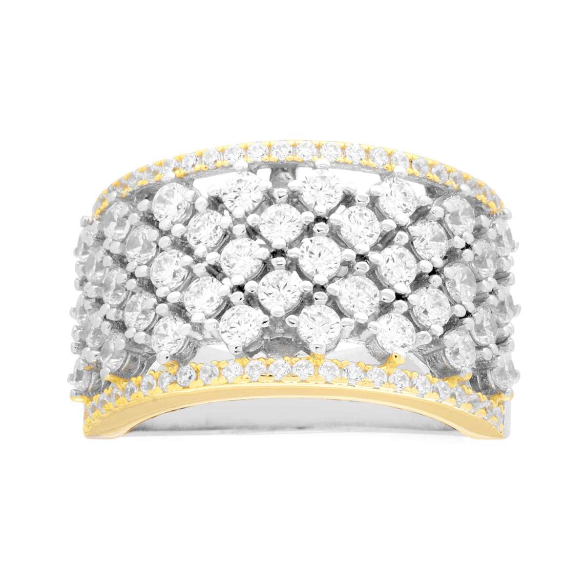 Anello Semi Fascia Nido Ape con Cubic Zirconia Bianchi in ARGENTO 925 Galvanica Rodio e Oro