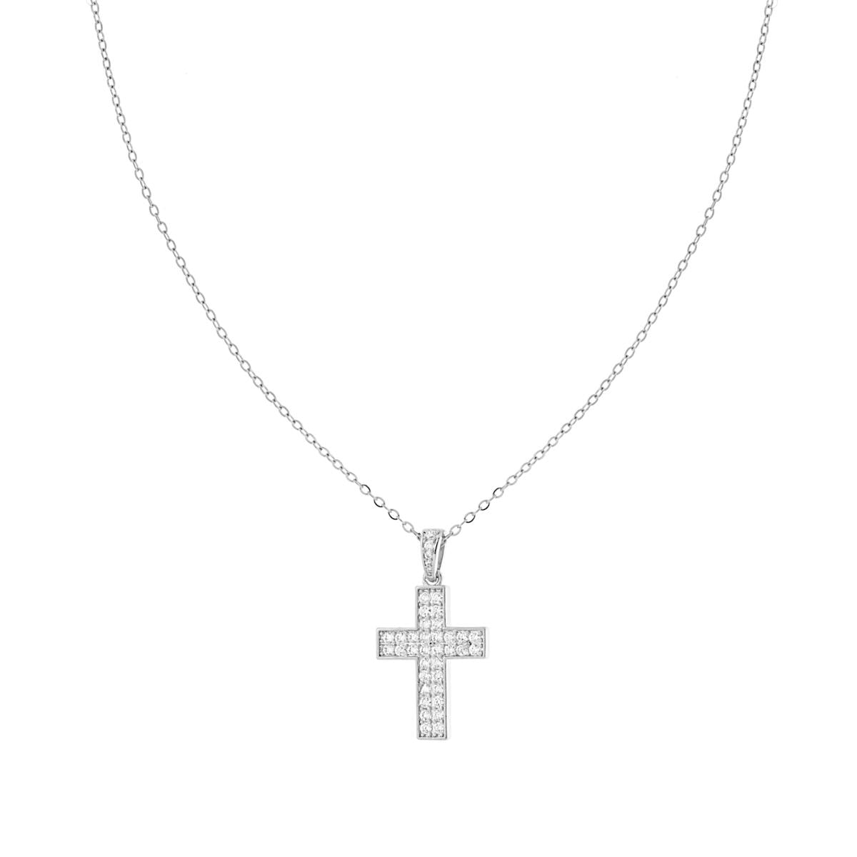 Collana Catena Forzatina Croce con Crystal Bianchi in ACCIAIO e OTTONE