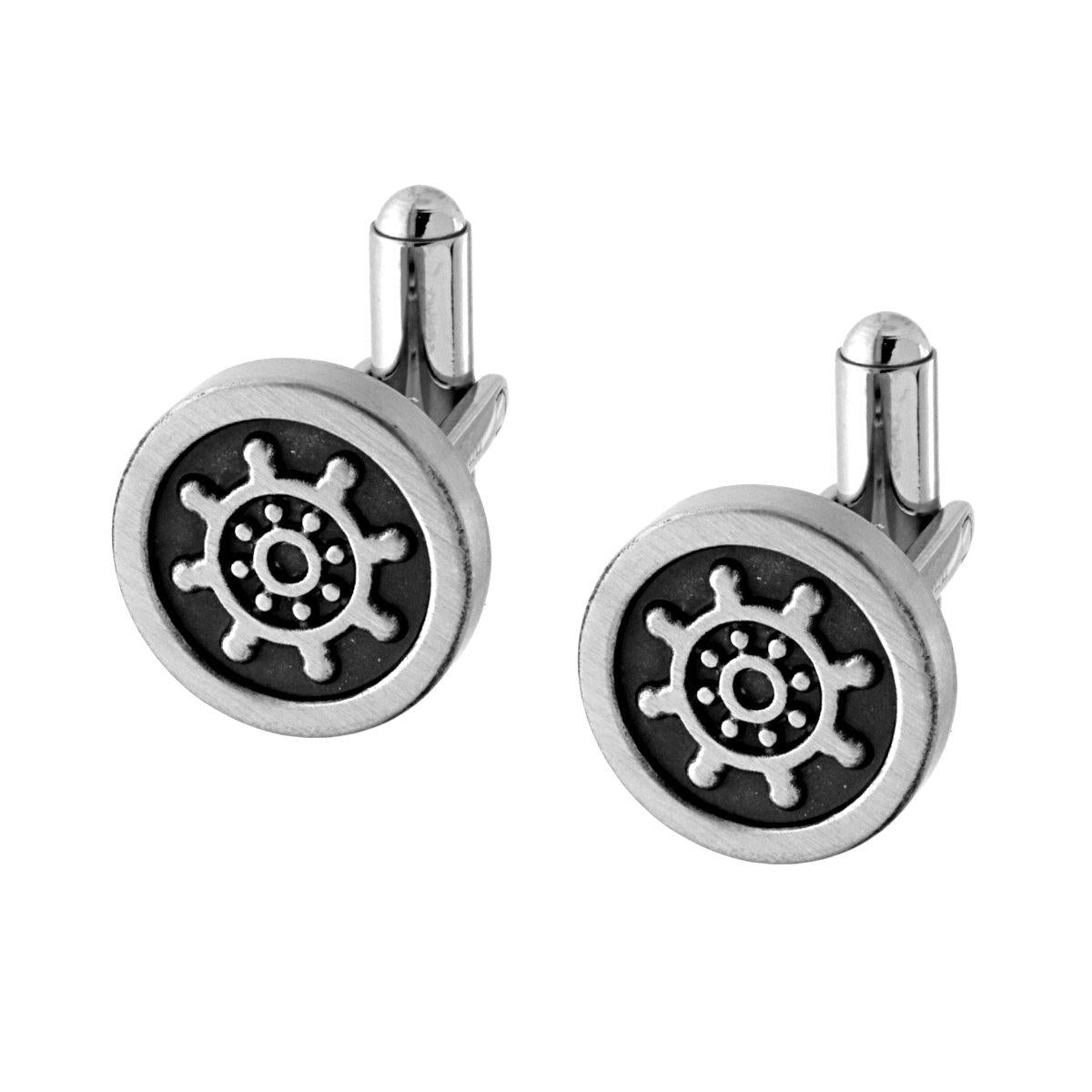 Accessori Gemelli Tondi con Timone in ACCIAIO Brunito