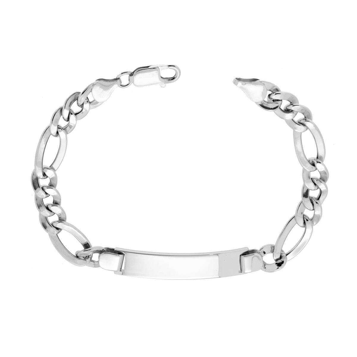 Bracciale Targa Uomo con Catena Figaro Alternata Piatta Vuota 180 3+1 cm 20 in ARGENTO 925 Galvanica Rodio