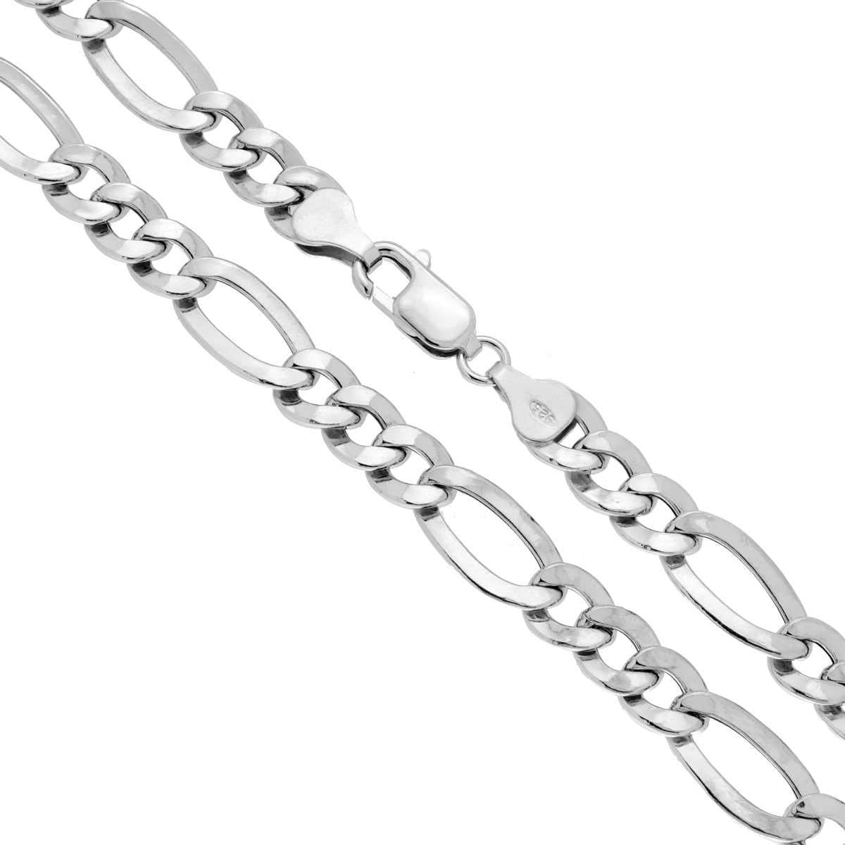 Catena Figaro Alternata 3+1 Piatta e Vuota 160 sezione mm 8 lunghezza cm 50 in ARGENTO 925 Galvanica Rodio