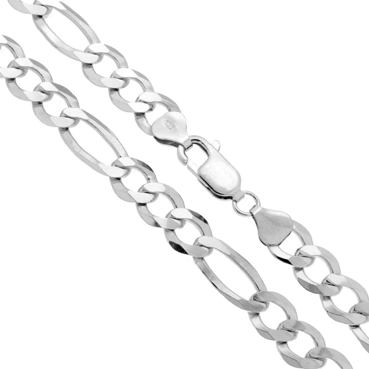 Catena Figaro Alternata 3+1 Diamantata 6 lati Extraflat 180 sezione mm 8.5 lunghezza cm 60 in ARGENTO 925 Galvanica Rodio