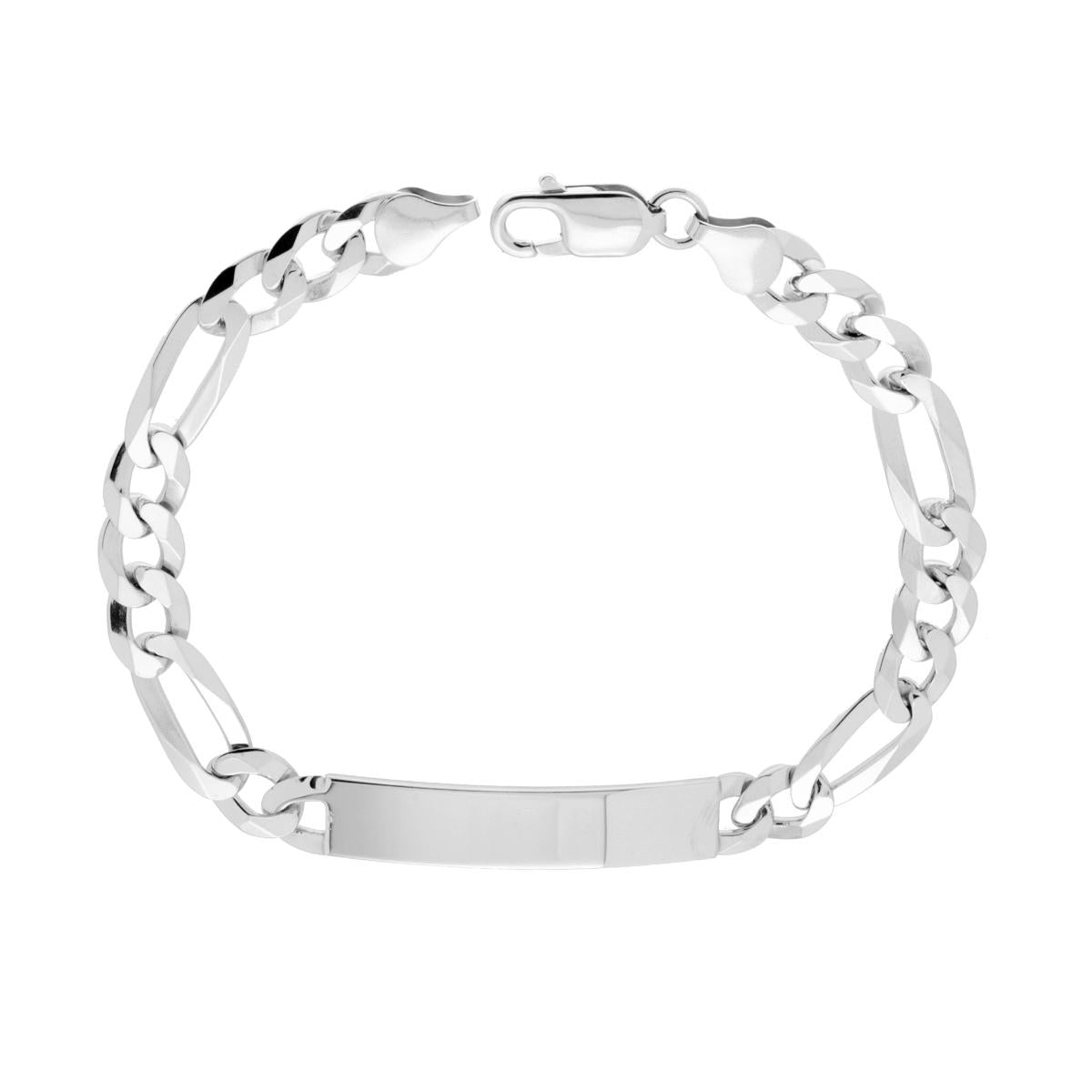 Bracciale Targa Uomo con Catena Figaro Alternata 3+1 Diamantata 6 lati 200 cm 22 in ARGENTO 925