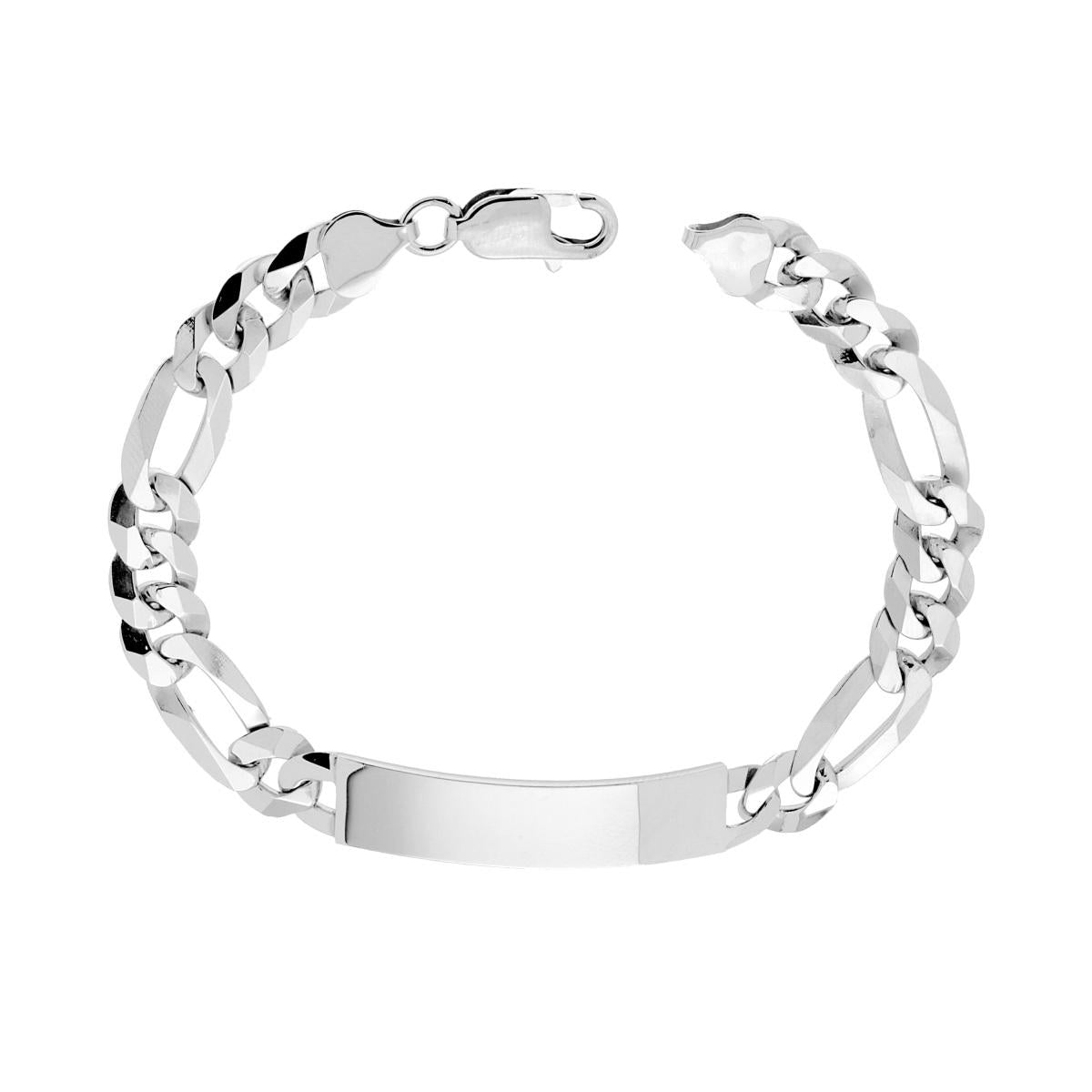 Bracciale Targa Uomo con Catena Figaro Alternata 3+1 Diamantata 6 lati 220 cm 21