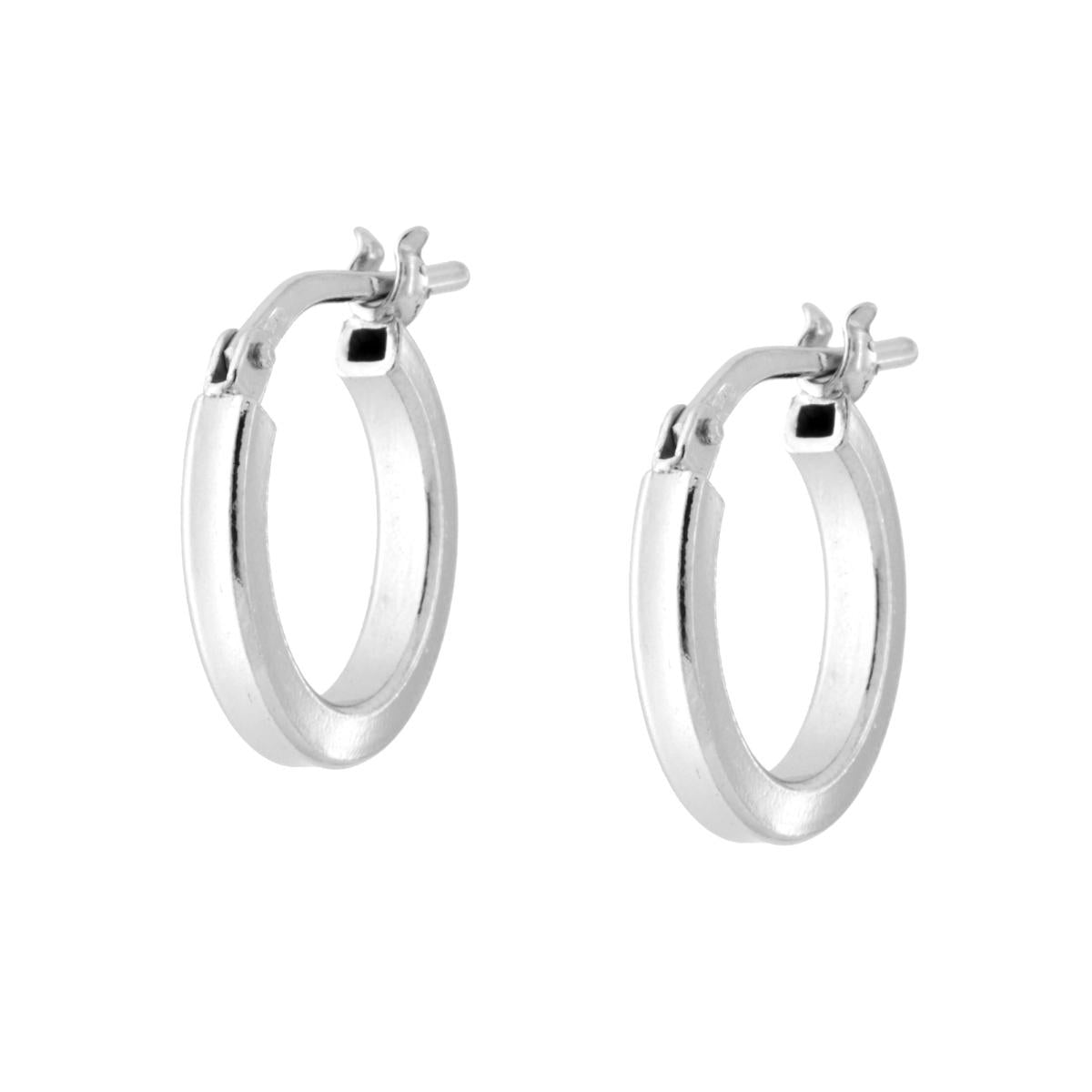 Orecchini Cerchio Liscio mm 14 sezione canna quadrata mm 2 in ARGENTO 925 Galvanica Platino