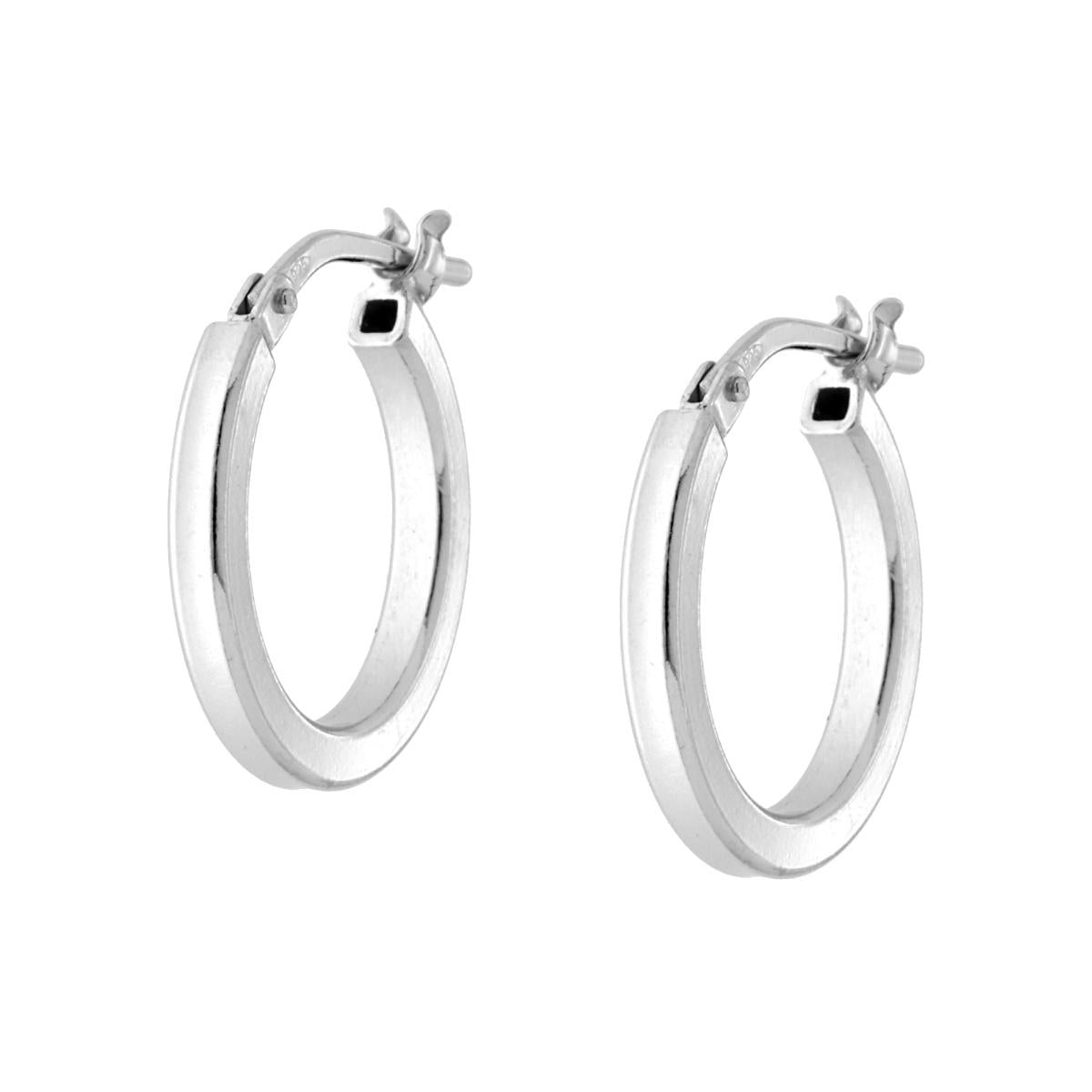 Orecchini Cerchio Liscio mm 16 sezione canna quadrata mm 2 in ARGENTO 925 Galvanica Platino