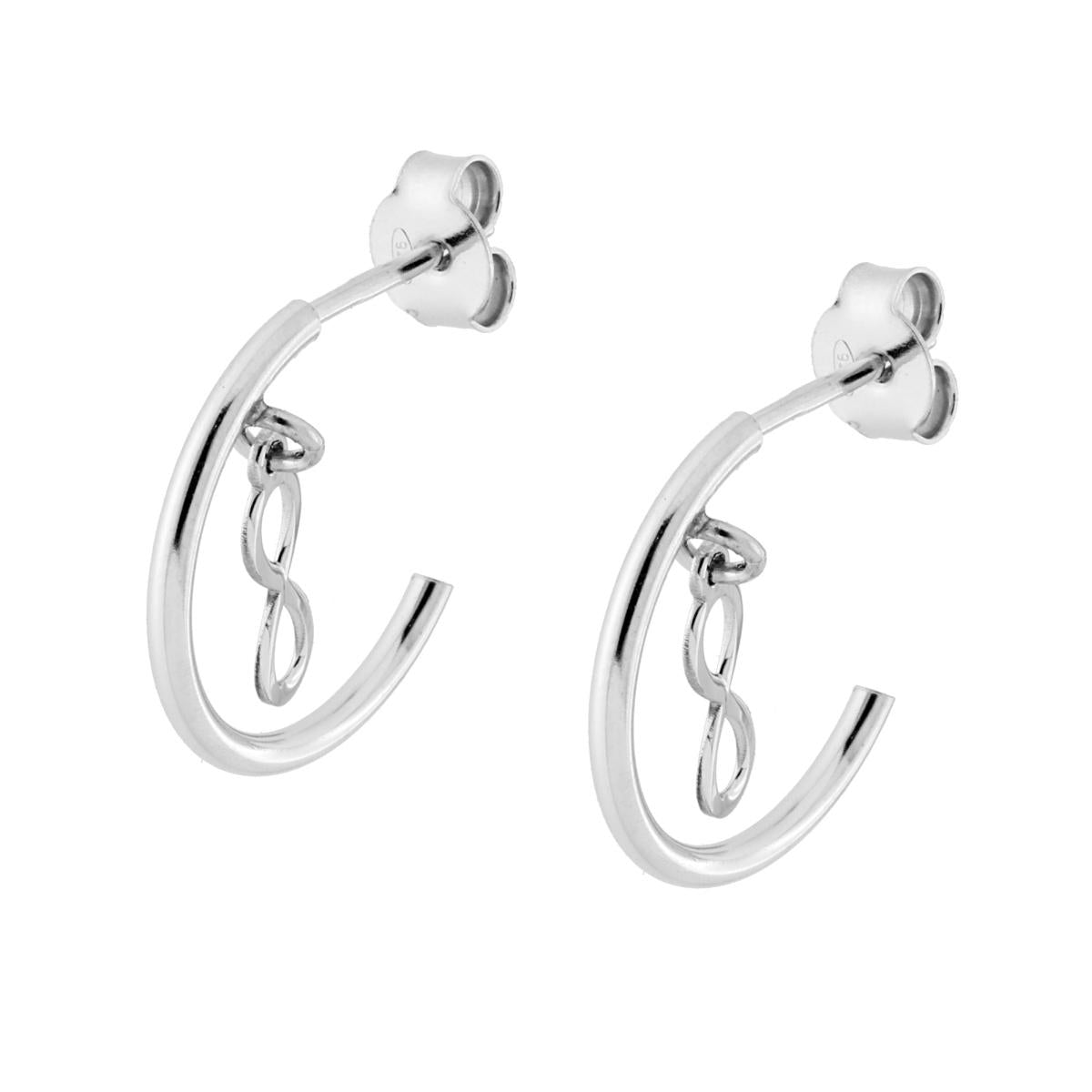 Orecchini Cerchio con Infinito pendente in ARGENTO 925 Galvanica Rodio