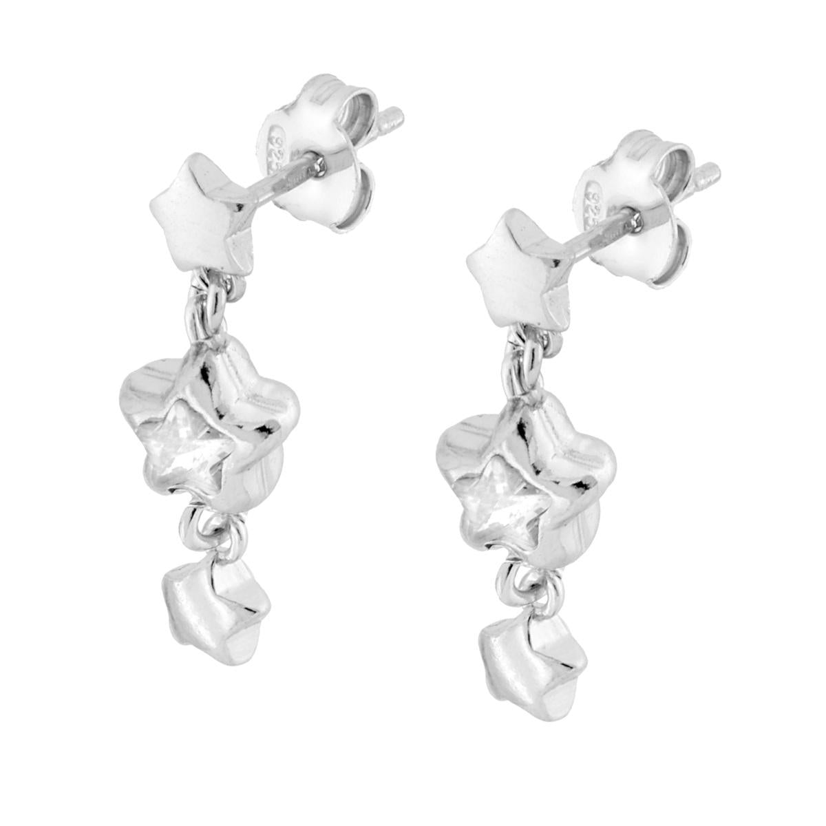 Orecchini Stelle e Cubic Zirconia Bianco pendenti in ARGENTO 925 Galvanica Rodio