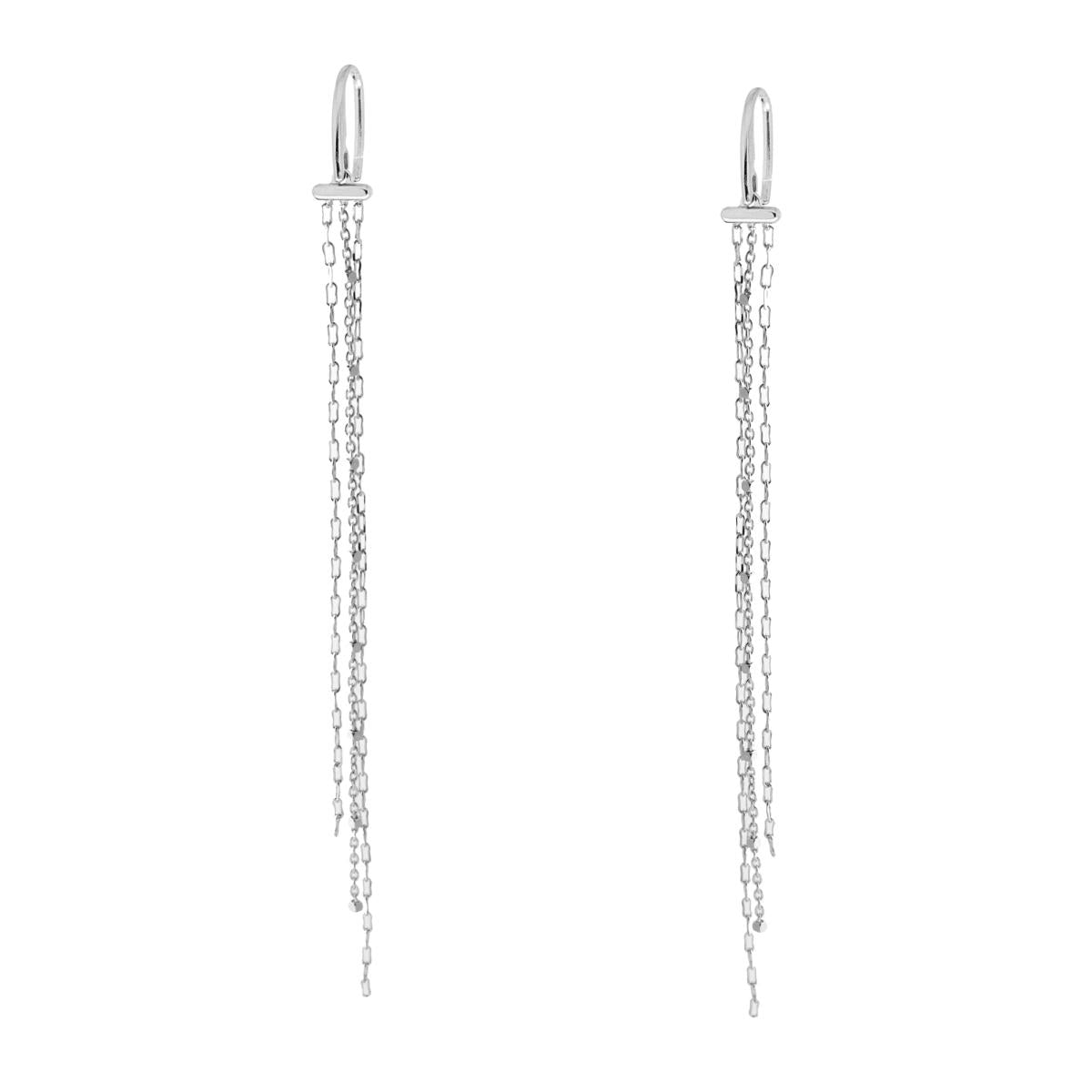 Orecchini Lunghi tre fili Catena Forzatina Diamantata in ARGENTO 925 Galvanica Rodio