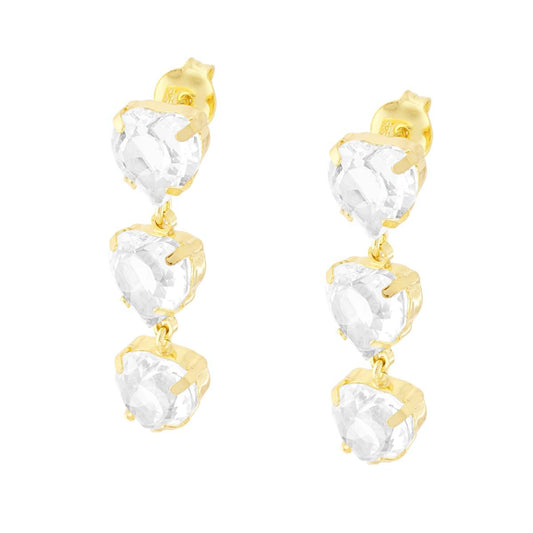Orecchini Cuori con Cubic Zirconia Bianchi pendenti in ARGENTO 925 Galvanica Oro