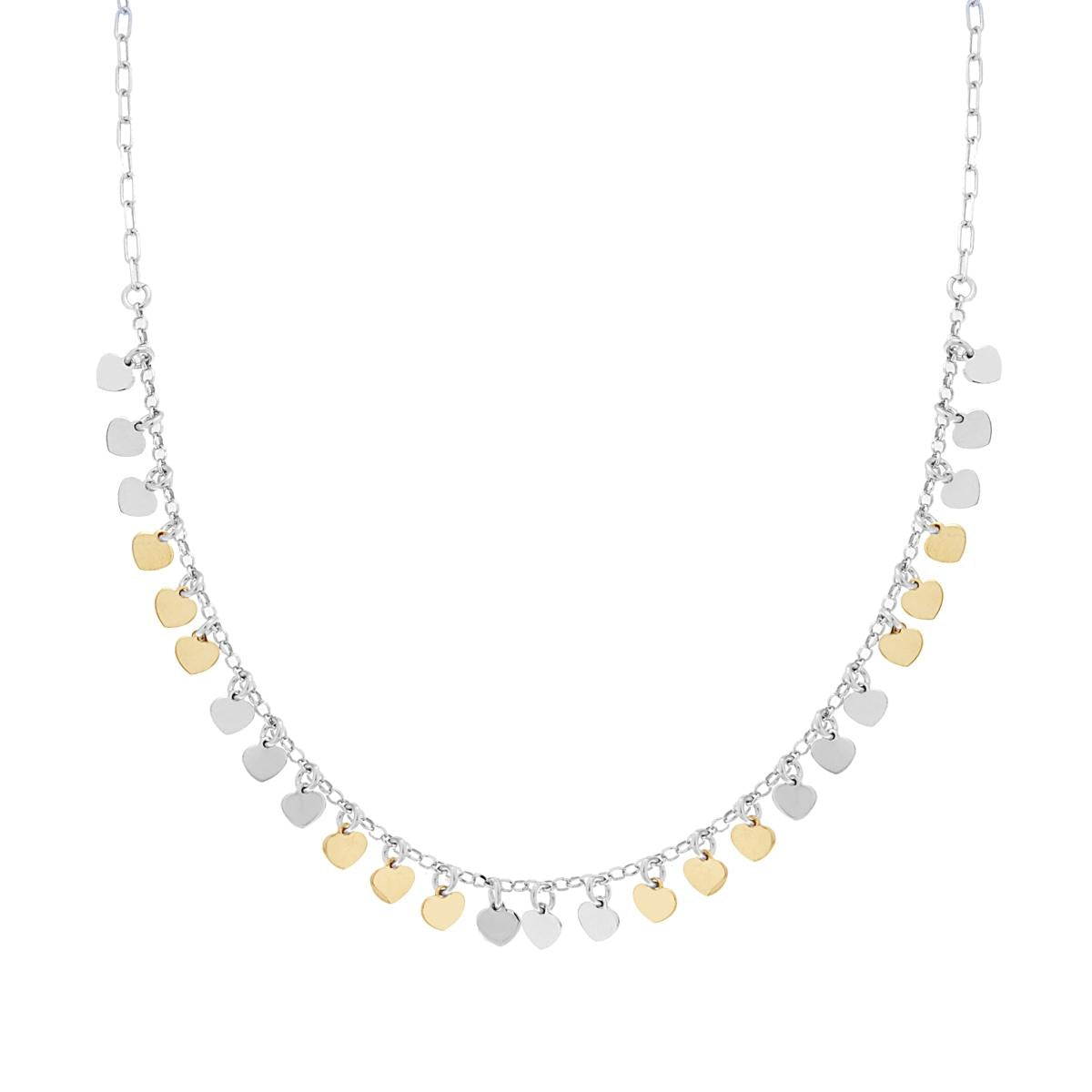 Collana Catena Forzatina allungata con Cuori plain pendenti in ARGENTO 925 Galvanica Rodio e Oro