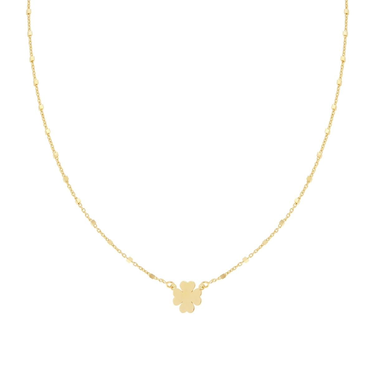 Collana Catena Forzatina con Cubetti Diamantata e Quadrifoglio plain in ARGENTO 925 Galvanica Oro