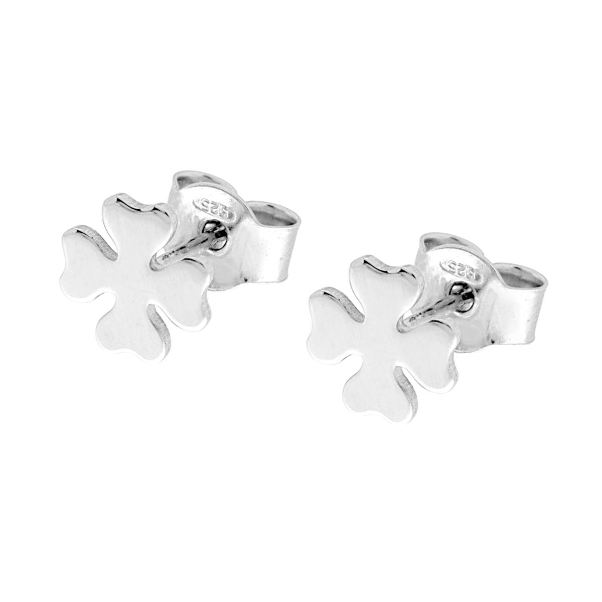 Orecchini Quadrifoglio plain in ARGENTO 925 Galvanica Rodio