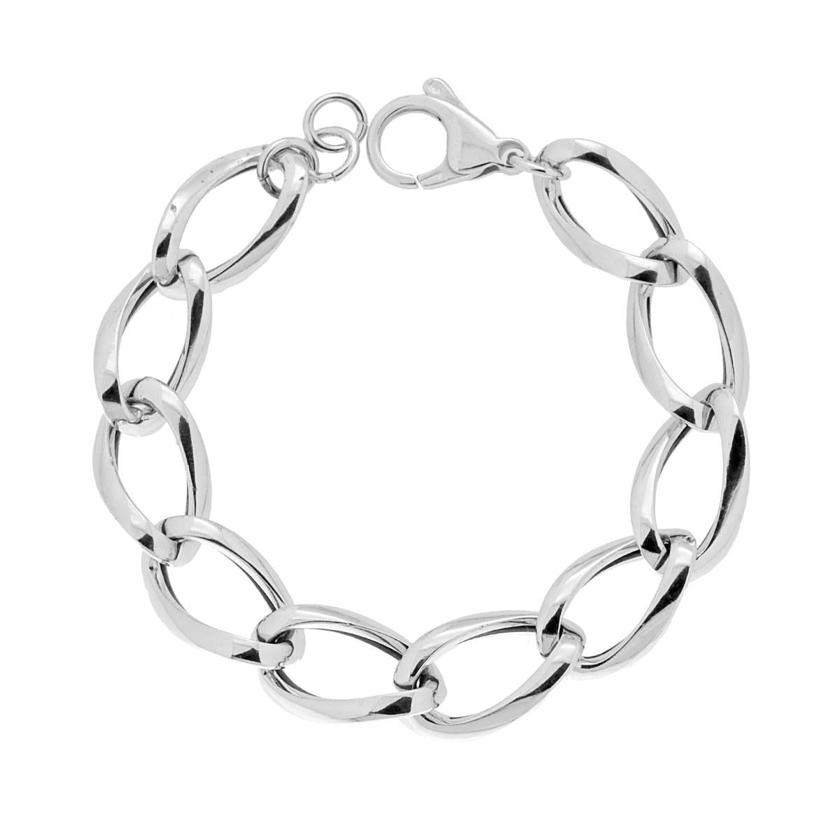 Bracciale Catena Grumetta allungata mm 13 in ARGENTO 925 Galvanica Rodio