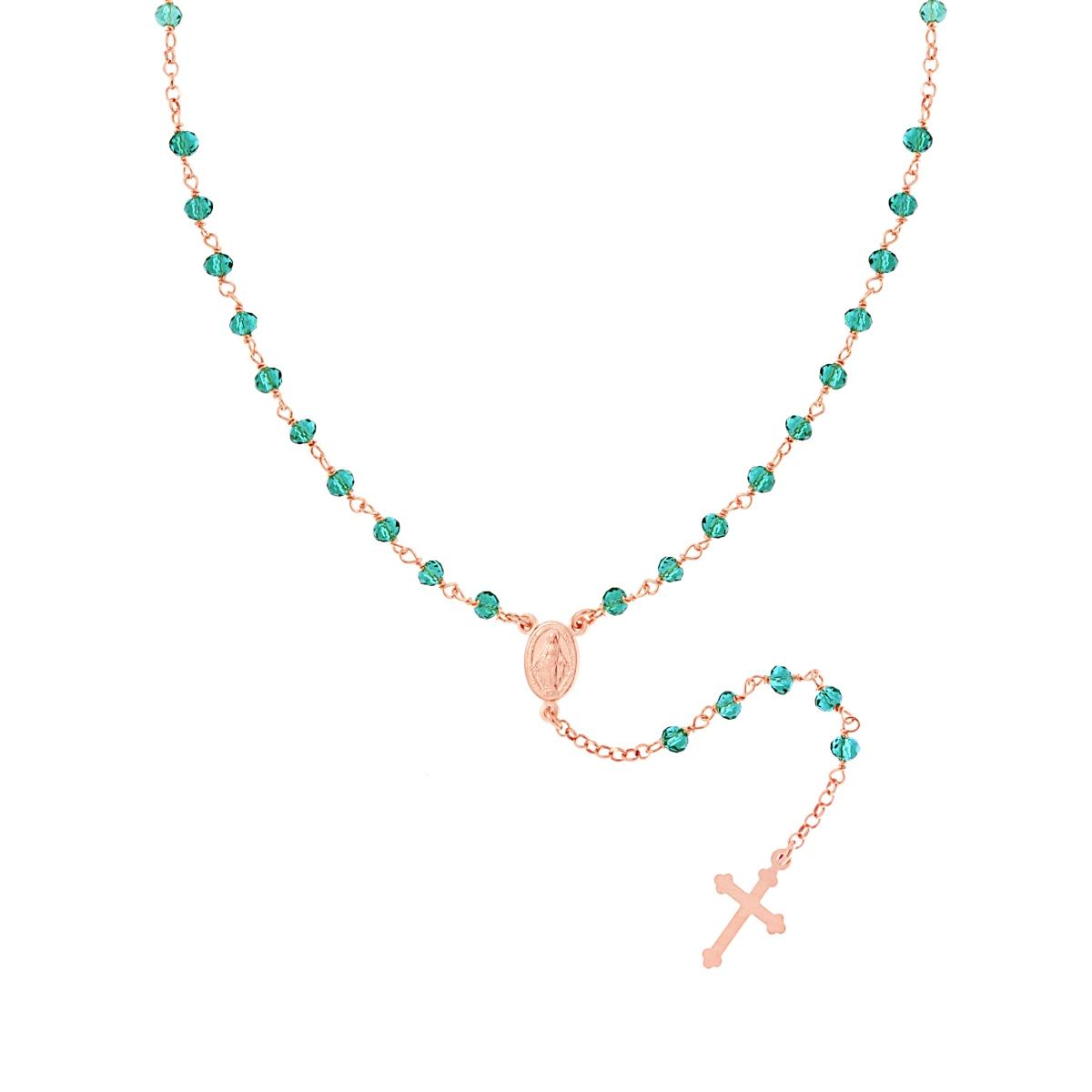 Collana Rosario cm 50 con Grani in Crystal mm 3.5 colore Verde Smeraldo in ARGENTO 925 Galvanica Rosa